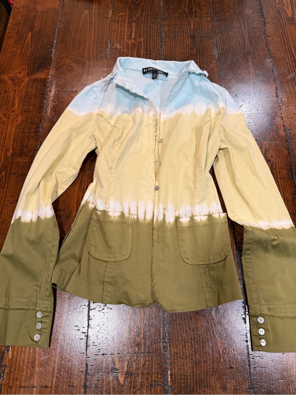 blanc noir Olive Green, Pale Yellow & Light Blue Tie-Dye Button Jacket